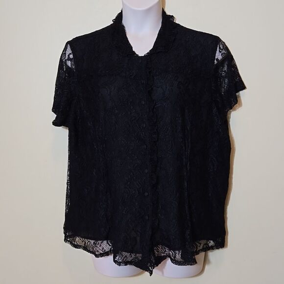 Claudia Richards Regencycore Black Lace Button Front Blouse Goth Whimsigothic - Picture 1 of 15